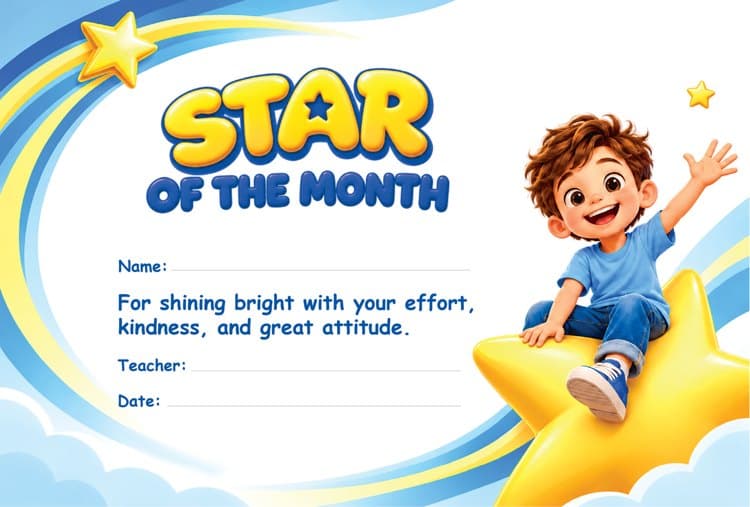 Original Star of the Month certificate artwork